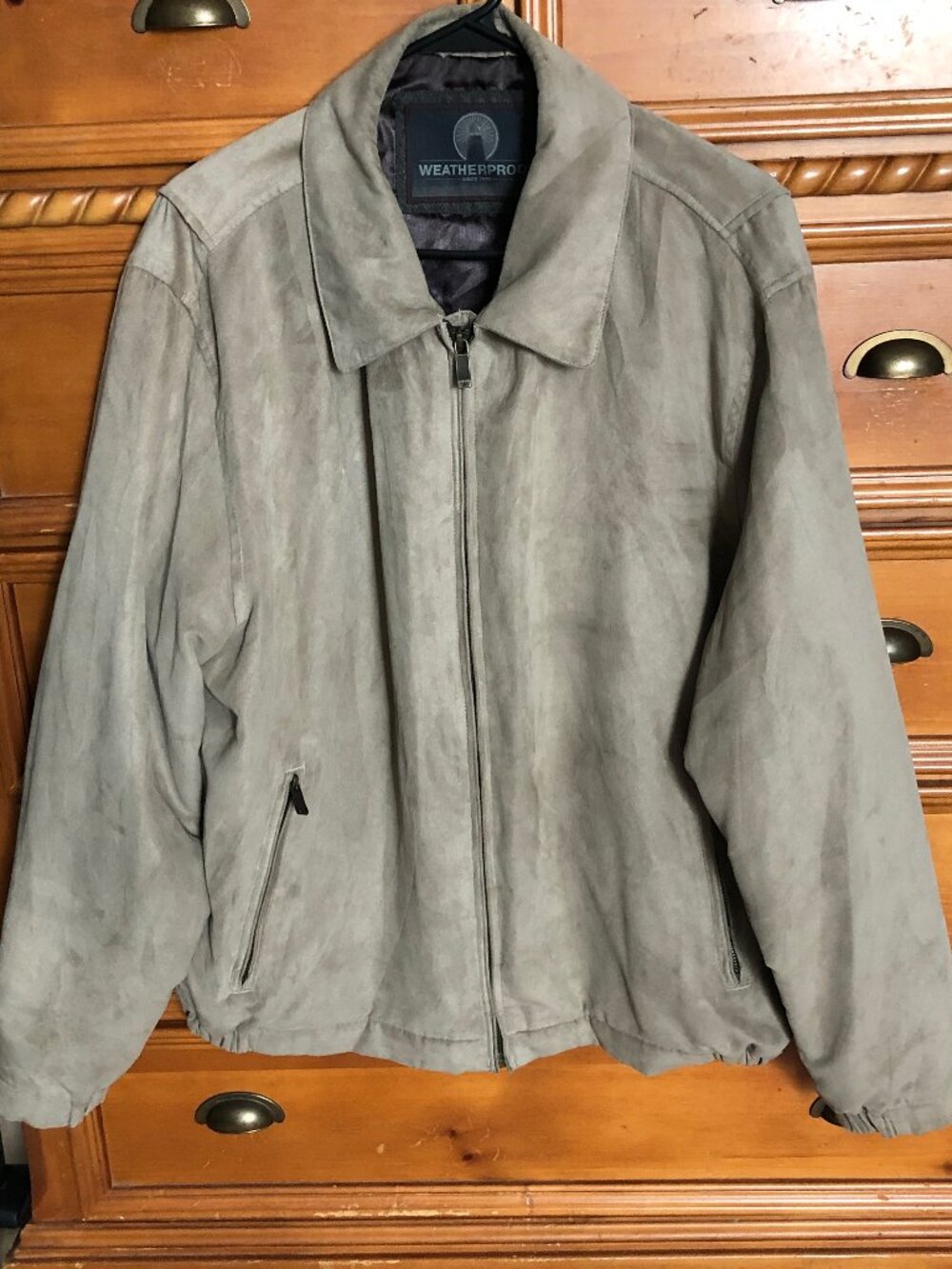 Weatherproof Jacket Mens XL Beige Micro Suede Zip Front Lined Casual Coat